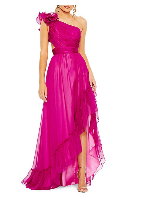 Asymmetric Ruffle Evening Dress