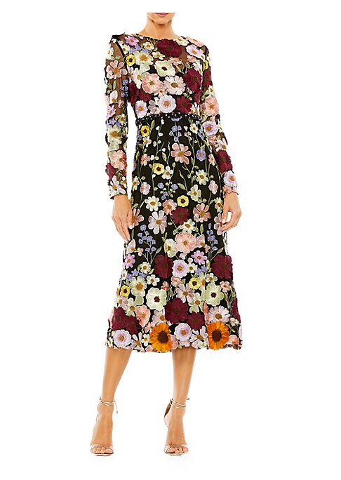 Embroidered Floral Midi Dress
