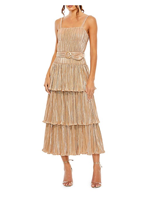 Metallic Pleated Midi Dress
