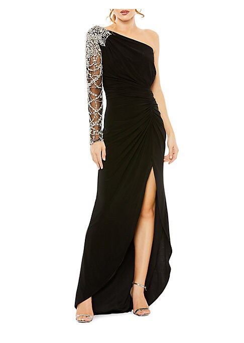Elegant Crystal Asymmetry Gown