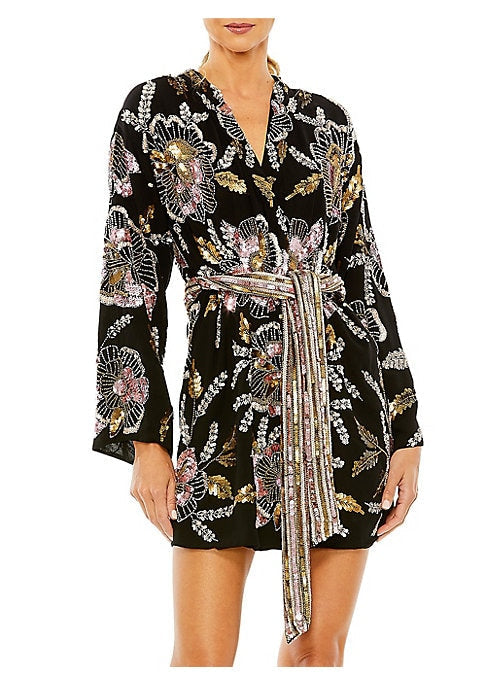 Beaded Bloom Mini Dress