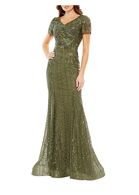 Glistening V-Neck Evening Dress