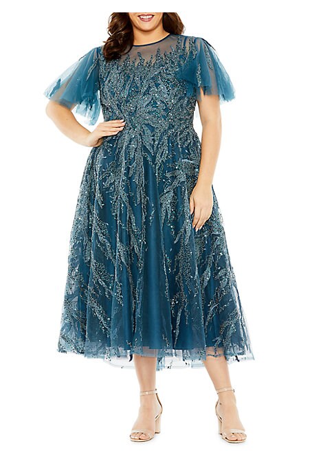 Beaded Tulle Midi Dress