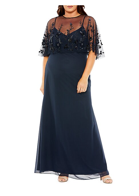 Floral Sequin Cape Gown