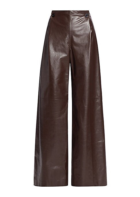 Pleated Leather Flair Pants