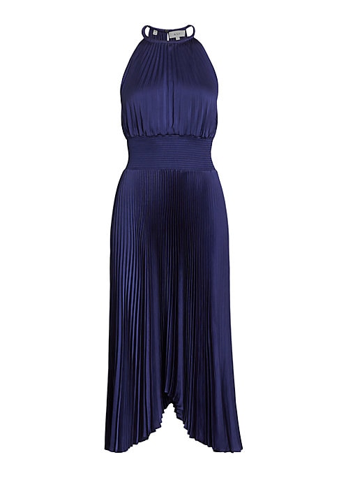 Pleated Asymmetric Midi Dress