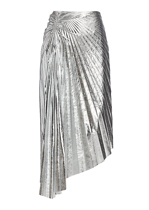 Metallic Pleated Asymmetric Skirt