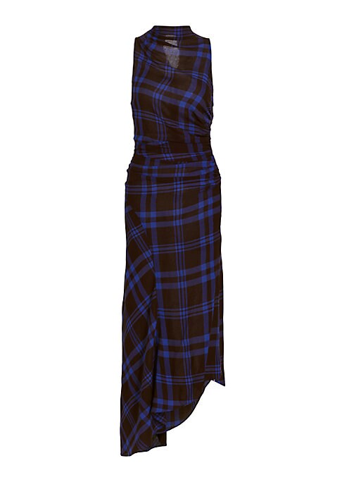 Plaid Ruching Maxi Dress