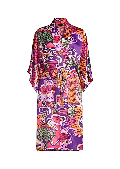 Abstract Print Satin Robe