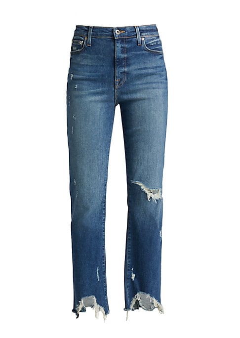 Asymmetrical Distressed Crop Jeans