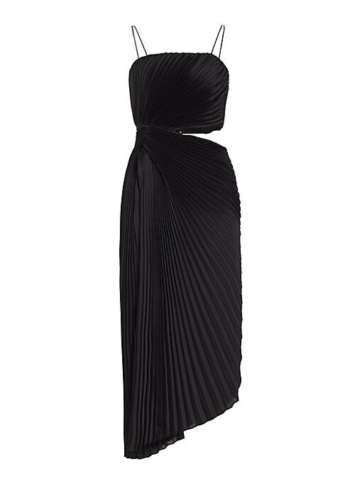 Asymmetric Pleat Midi-Dress