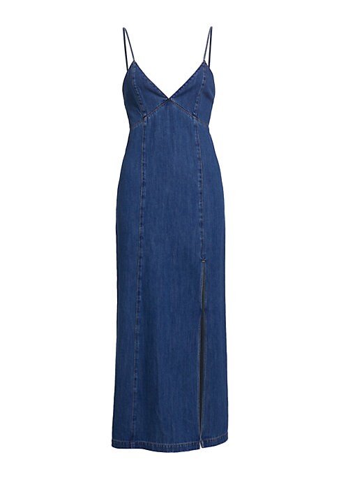 Denim V-Neck Slit Dress