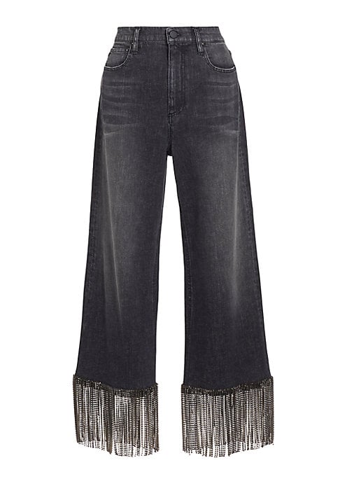 Fringe Wide-Leg Cropped Jeans