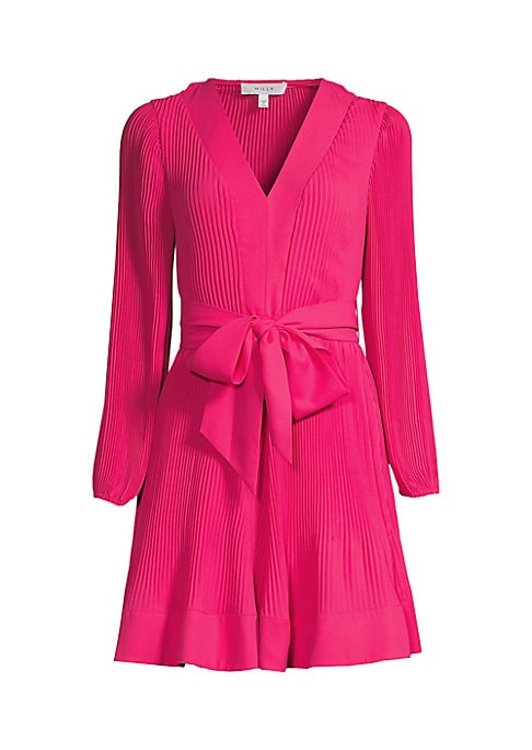 V-Neck Pleated Mini Dress
