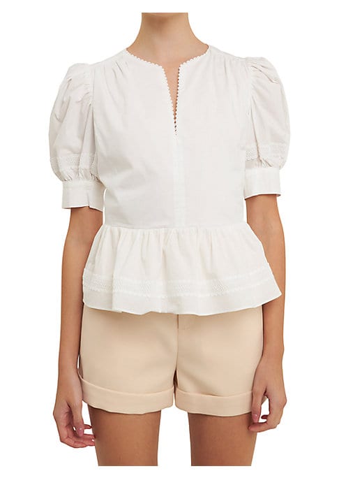 Lace Trim Puff Top