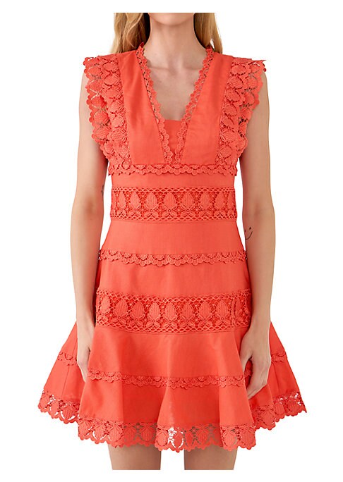 Lace Trim Spring Mini Dress