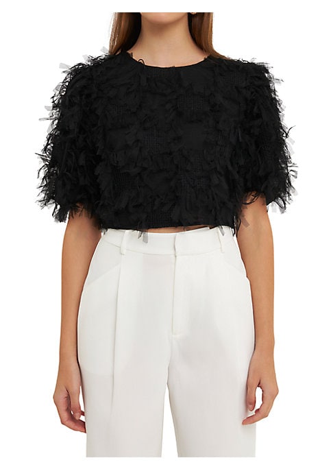 Feathered Mesh Crop Top