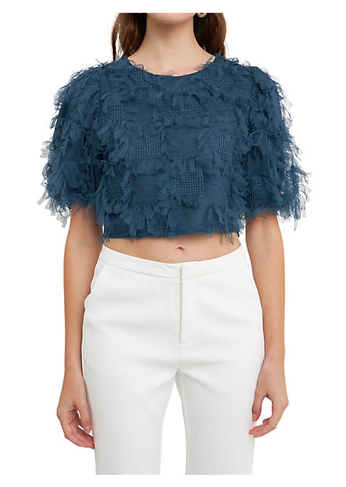 Feathered Mesh Crop Top