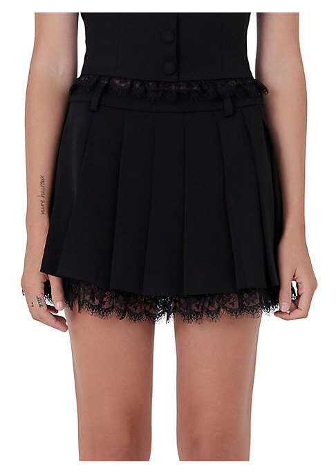 Lace Trim Pleated Skort