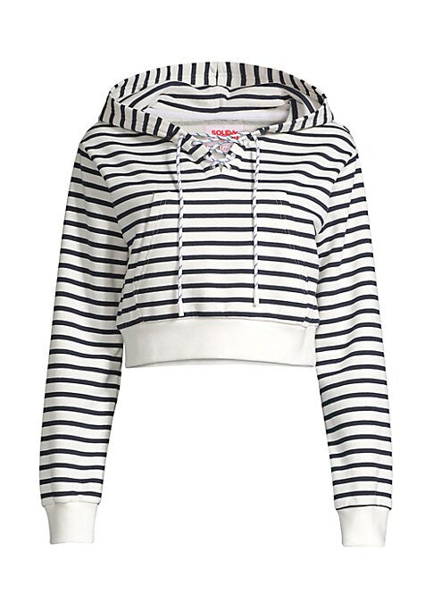 Striped Lace-Up Crop Hoodie