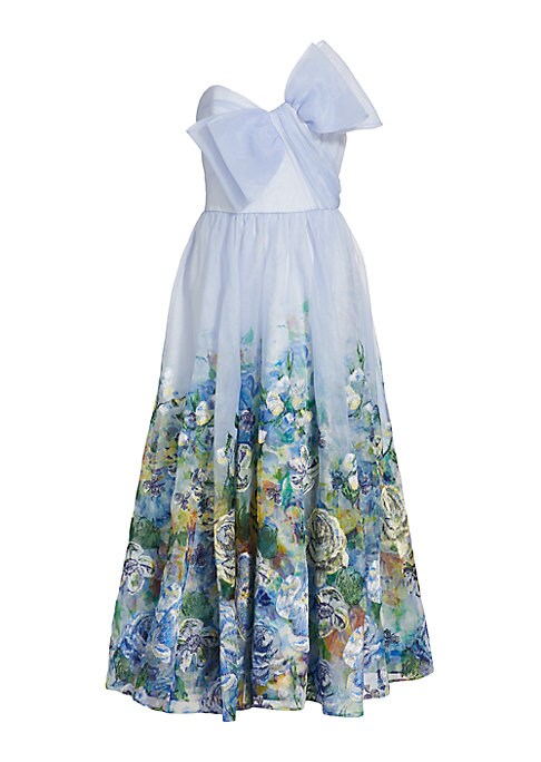 Embroidered Bow Evening Dress