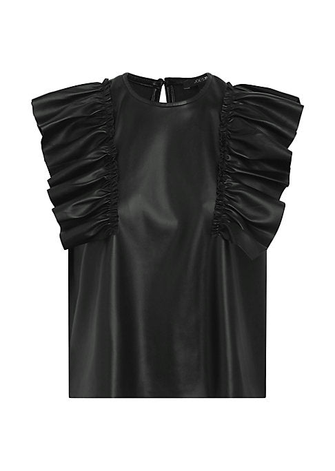 Ruffled Faux Leather Blouse