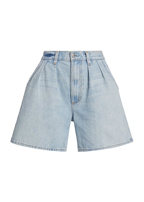 Pleated Relaxed Denim Shorts