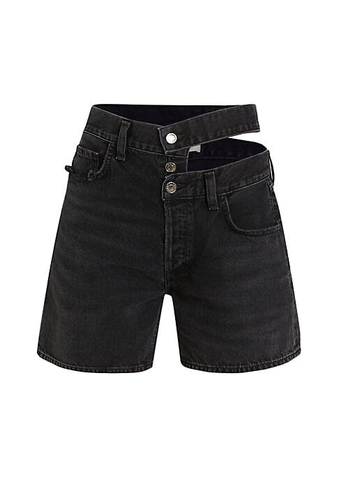 Cut-Out High-Rise Denim Shorts