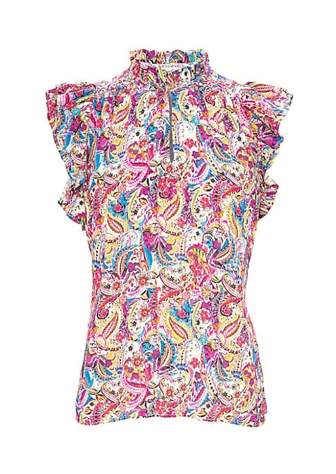 Vibrant Paisley Ruffle Blouse