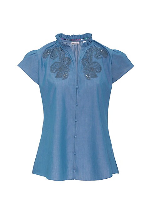 Chic Ruffled Chambray Blouse