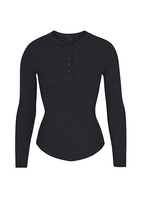 Ribbed Fitted Button Top