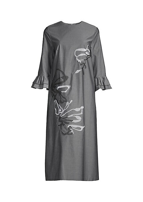 Embroidered Ruffle Midi Dress
