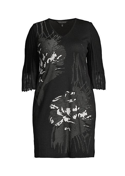 V-Neck Pleated Knit Dress