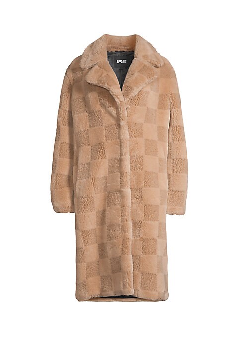 Checkerboard Faux Fur Coat