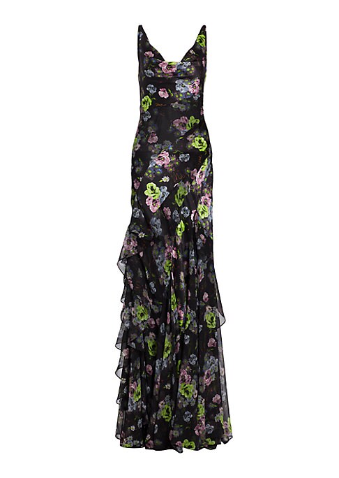 Floral Cowlneck Evening Gown