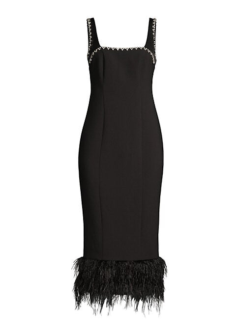 Feathered Rhinestone Midi Dress