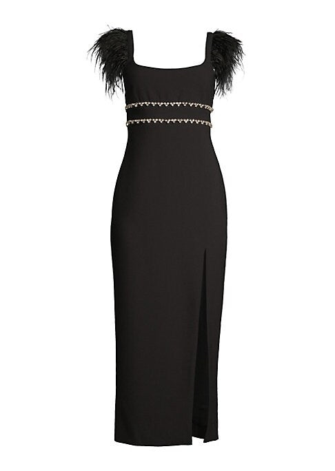 Feathered Glamour Midi-Dress