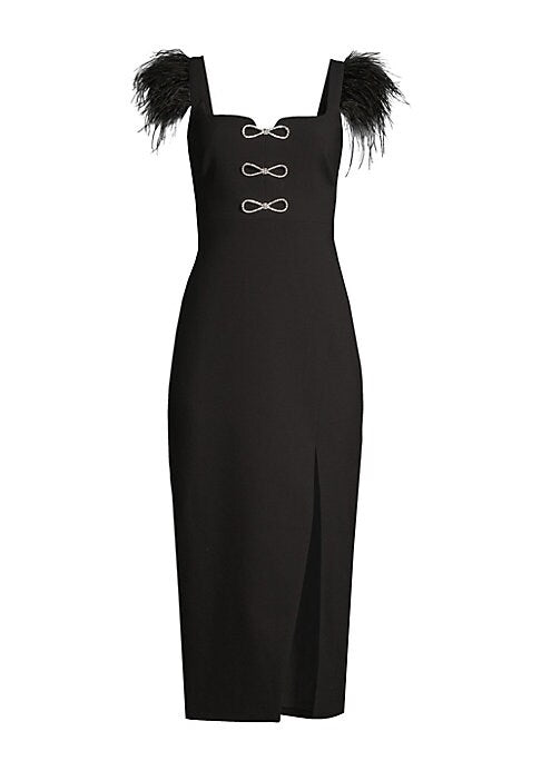 Feathered Elegance Midi Dress