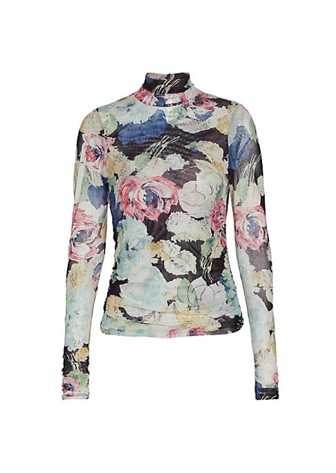 Floral Mesh Turtleneck Top