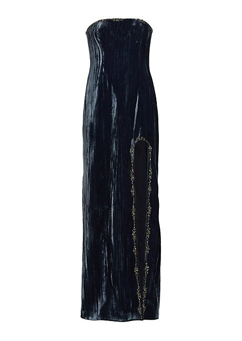 Velvet Crystal Slit Gown