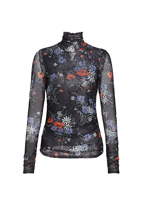 Floral Mesh Turtleneck Top