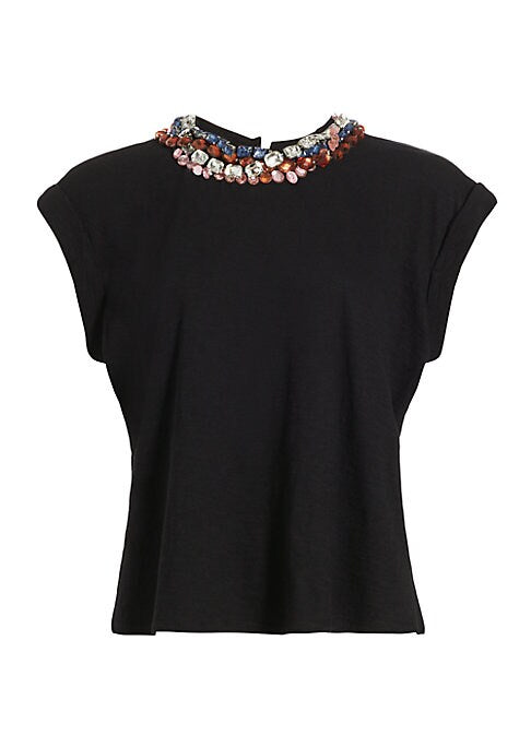 Crystal-Studded Cap Sleeve Tee