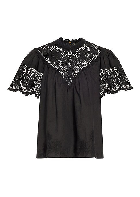 Lace-Trimmed Linen Top