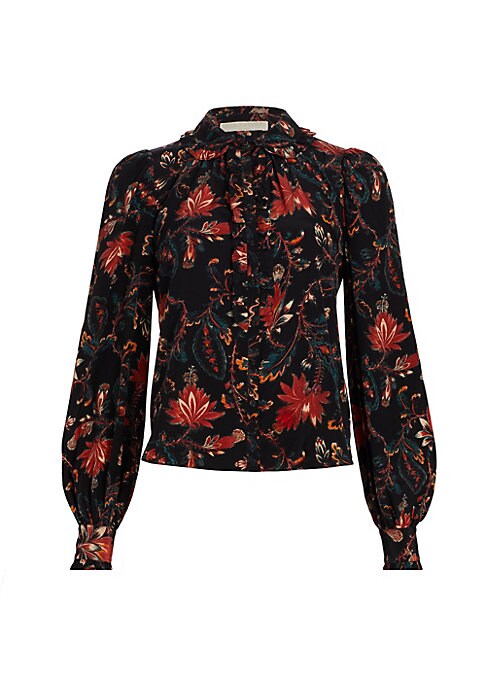 Floral Ruffle Silk Top