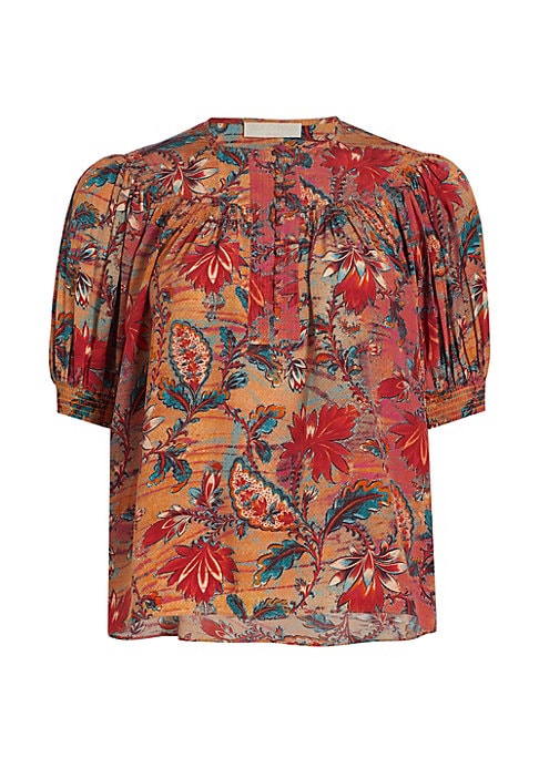 Floral Silk Puff Top