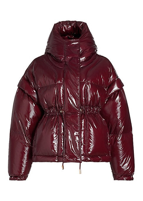 Shiny Cinched Puffer Jacket