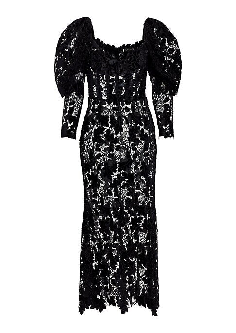 Velvet Puff Midi Dress