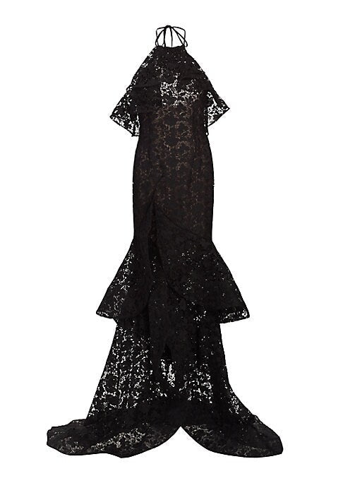 Elegant Lace Ruffle Gown