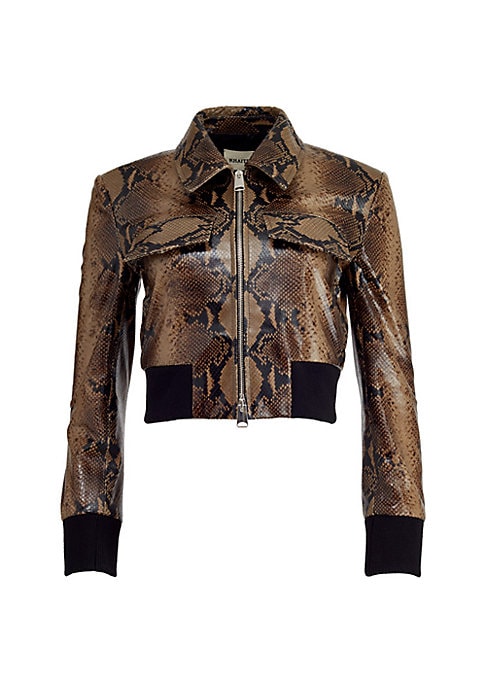 Snake-Print Cropped Leather Jacket