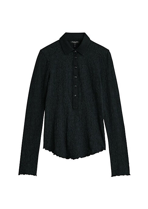 Lace-Collared Polo Top